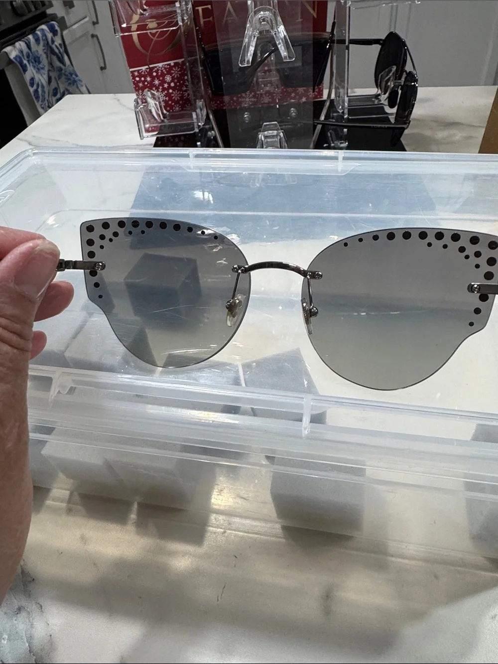 Michael Kors Black Rimless Sunglasses with Rhinestone Accents